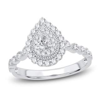 Diamond Halo Pear Shaped Engagement Ring .75 CTW Round Cut 14K White G –  Exotic Diamonds