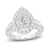 Thumbnail Image 1 of Diamond Halo Engagement Ring 1-1/2 ct tw Pear/Round 14K White Gold