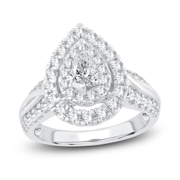 Diamond Halo Engagement Ring 1-1/2 ct tw Pear/Round 14K White Gold