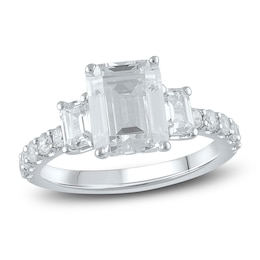 Lab-Created Diamond Engagement Ring 4 ct tw Emerald/Round 14K White Gold