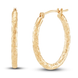 Diamond-Cut Round Tube Hoop Earrings 14K Yellow Gold 20mm