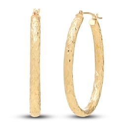 Diamond-Cut Oval Tube Hoop Earrings 14K Yellow Gold