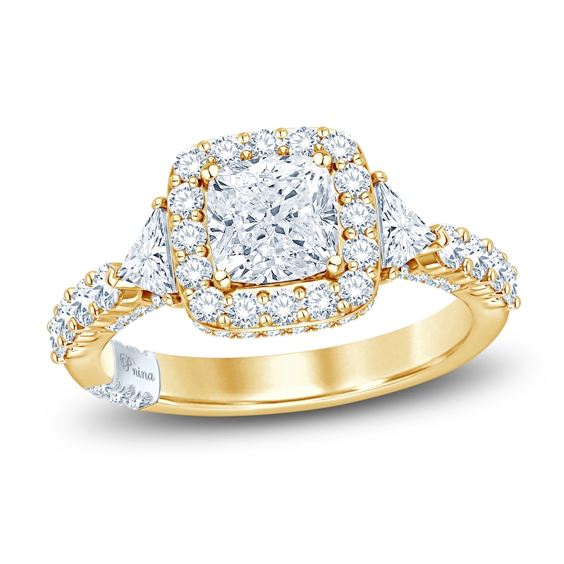 Main Image 1 of Pnina Tornai Lab-Created Diamond Engagement Ring 2-7/8 ct tw Cushion/Round/ Trillion 14K Yellow Gold