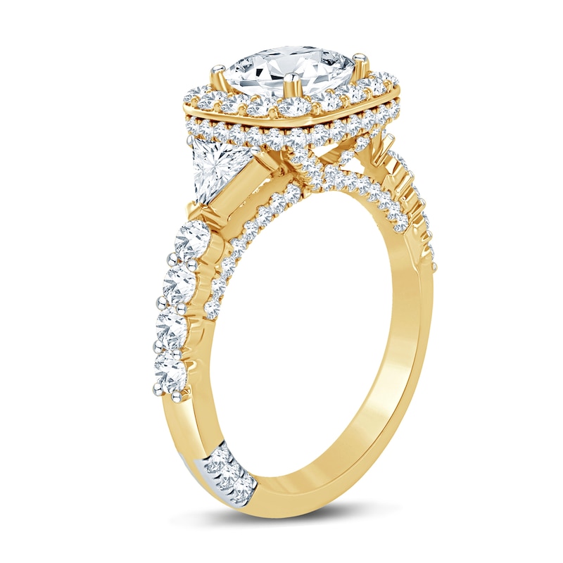 Main Image 2 of Pnina Tornai Lab-Created Diamond Engagement Ring 2-7/8 ct tw Cushion/Round/ Trillion 14K Yellow Gold