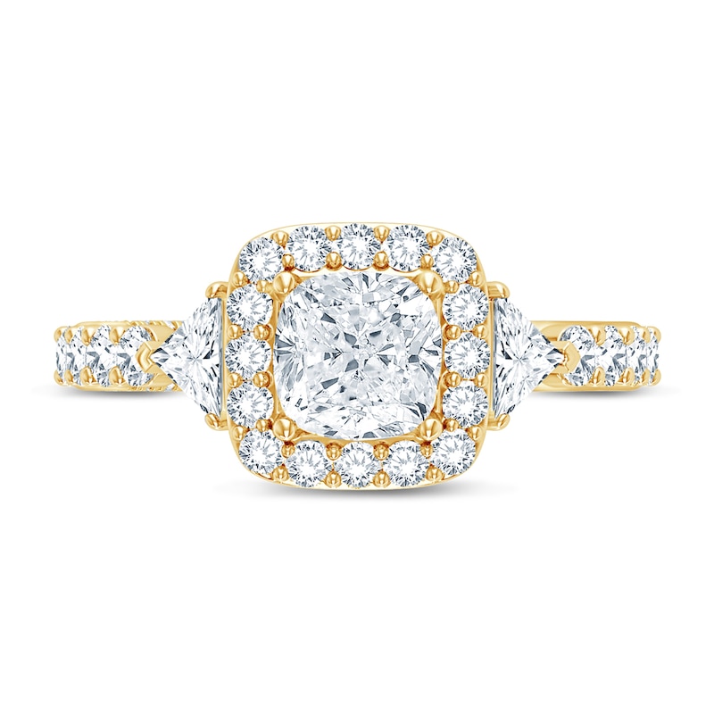 Main Image 3 of Pnina Tornai Lab-Created Diamond Engagement Ring 2-7/8 ct tw Cushion/Round/ Trillion 14K Yellow Gold