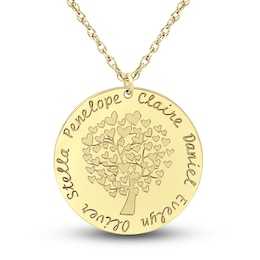 Engravable Family Tree Pendant Necklace 10K Yellow Gold 25mm 18&quot; Adj.