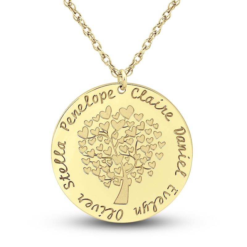 Main Image 1 of Engravable Family Tree Pendant Necklace 10K Yellow Gold 25mm 18&quot; Adj.