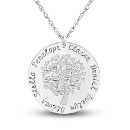 Engravable Family Tree Pendant Necklace White Gold-Plated Sterling Silver 25mm 18&quot; Adj.