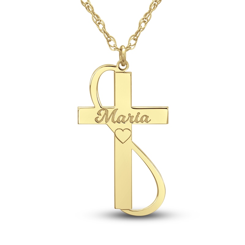 Main Image 1 of Engravable Cross Pendant Necklace 10K Yellow Gold 28mm 18&quot; Adj.