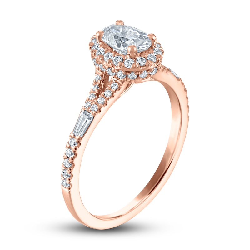 Certified Diamond Engagement Ring 1 ct tw Oval/Round /Baguette 14K Rose Gold