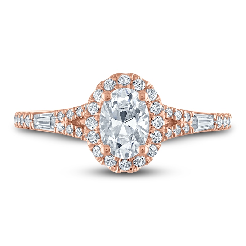 Certified Diamond Engagement Ring 1 ct tw Oval/Round /Baguette 14K Rose Gold
