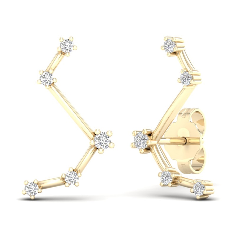 Diamond Aries Constellation Earrings 1/8 ct tw Round 14K Yellow Gold