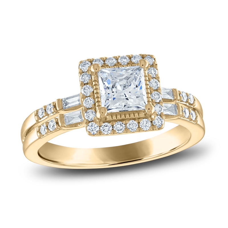 Main Image 1 of Certified Diamond Engagement Ring 1 ct tw Pear/Round /Baguette 14K Yellow Gold