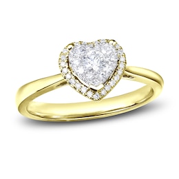 Diamond Heart Engagement Ring 1/3 ct tw Round 14K Yellow Gold