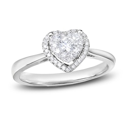 Diamond Heart Engagement Ring 1/3 ct tw Round 14K White Gold