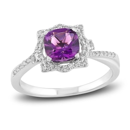 Natural Amethyst Engagement Ring 1/5 ct tw Diamonds 14K White Gold