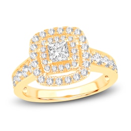 Diamond Double Halo Engagement Ring 1-1/3 ct tw Princess 14K Yellow Gold