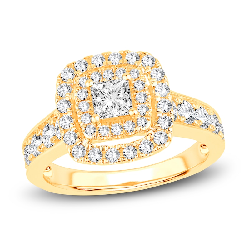 Main Image 1 of Diamond Double Halo Engagement Ring 1-1/3 ct tw Princess 14K Yellow Gold