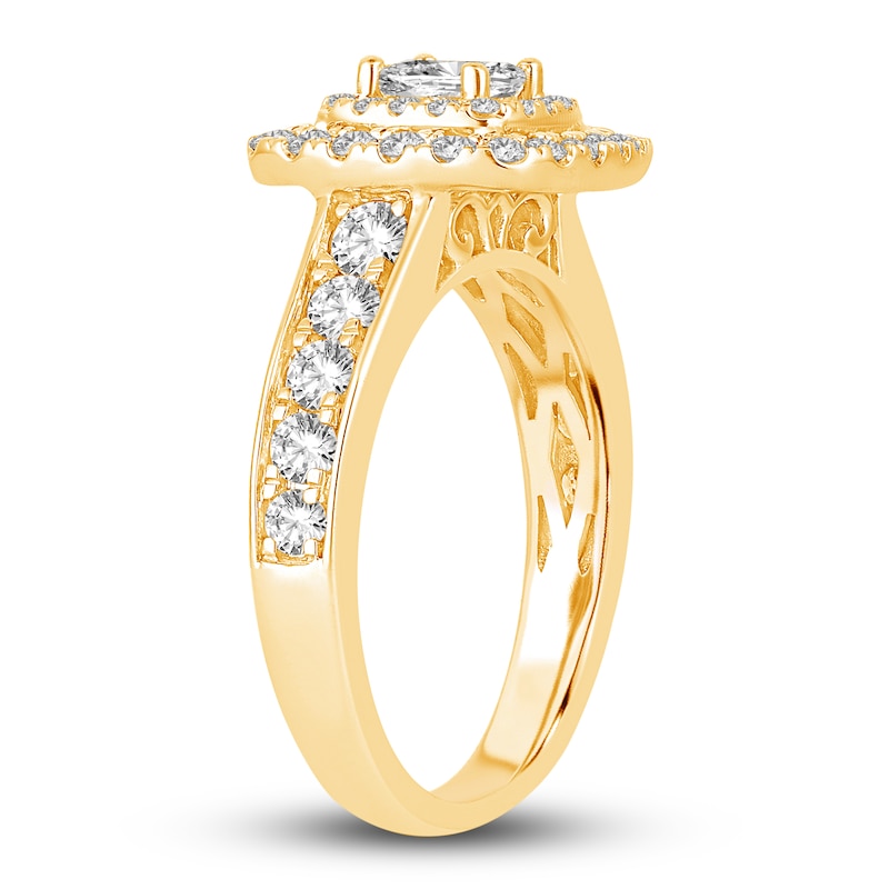 Main Image 2 of Diamond Double Halo Engagement Ring 1-1/3 ct tw Princess 14K Yellow Gold