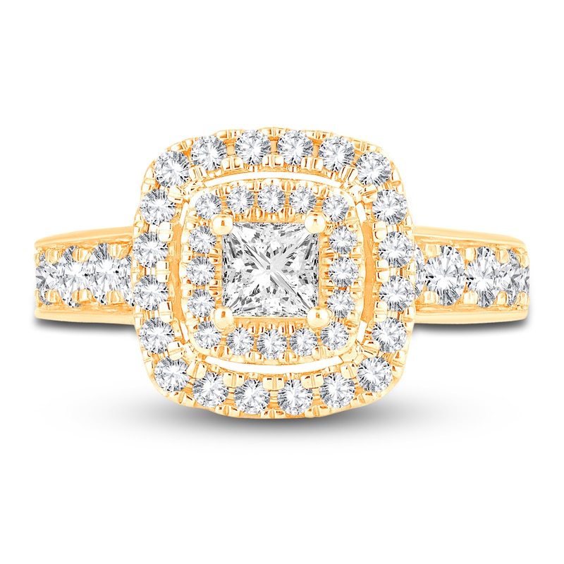 Main Image 3 of Diamond Double Halo Engagement Ring 1-1/3 ct tw Princess 14K Yellow Gold