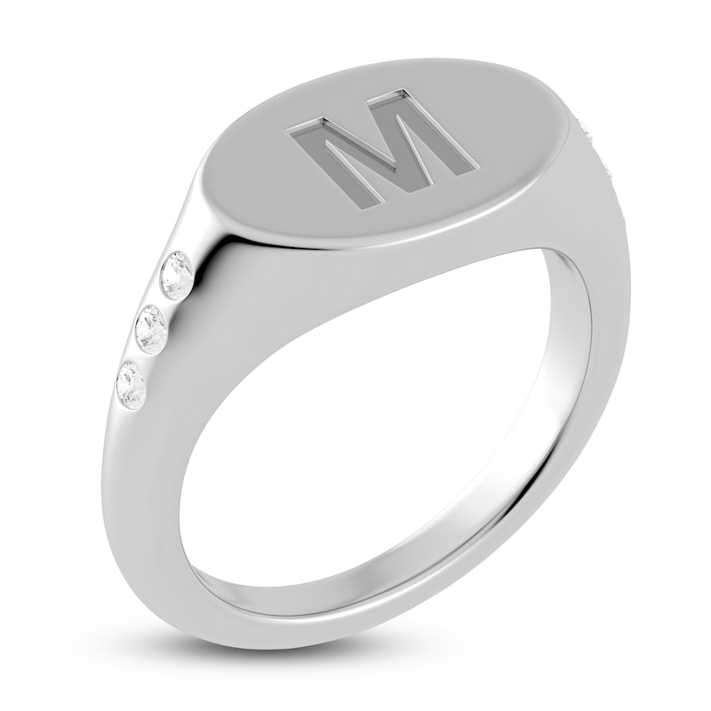 Juliette Maison Diamond Engravable Initial Signet Ring 1/8 ct tw Round 10K White Gold