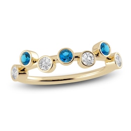 Juliette Maison Natural White Sapphire & Natural Blue Zircon Ring 10K Yellow Gold