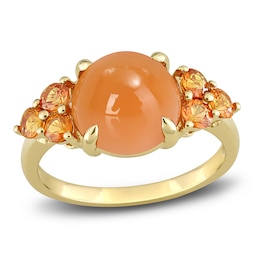 Natural Orange Moonstone & Natural Orange Sapphire Ring 14K Yellow Gold