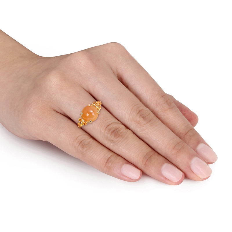 Natural Orange Moonstone & Natural Orange Sapphire Ring 14K Yellow Gold