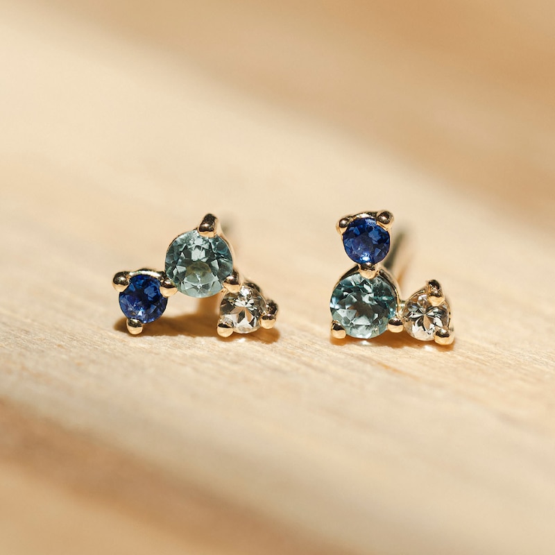 Main Image 3 of Juliette Maison Natural Multi-Gemstone Constellation Stud Earrings 10K Yellow Gold