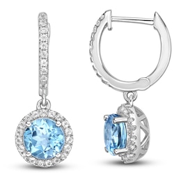 Natural Blue Topaz & White Lab-Created Sapphire Dangle Earrings Sterling Silver