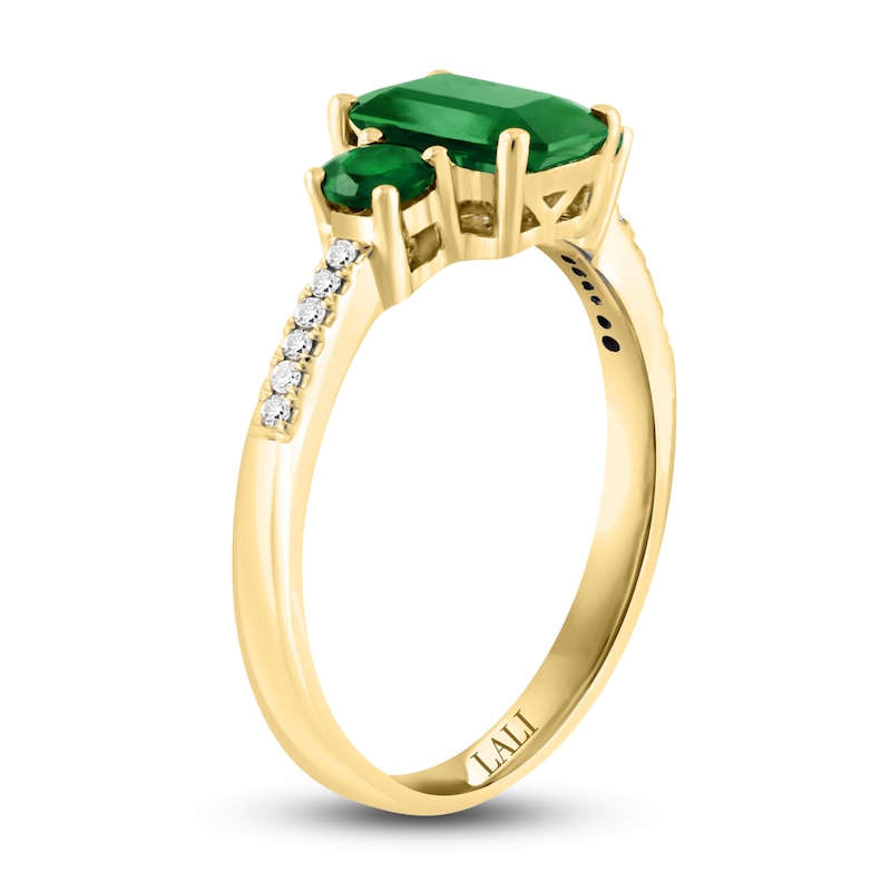 Main Image 2 of LALI Jewels Natural Emerald 3-Stone Engagement Ring 1/15 ct tw 14K Yellow Gold