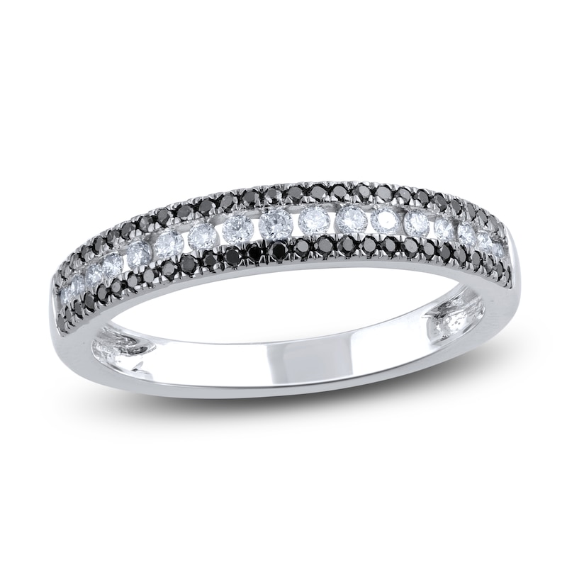 Main Image 1 of Black & White Diamond Anniversary Band 1/3 ct tw Round 14K White Gold