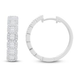 Baguette & Round-Cut Diamond Hoop Earrings 1 ct tw 14K White Gold