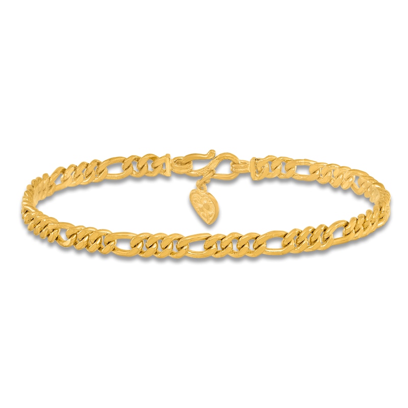 Main Image 1 of High-Polish Figaro Chain Bracelet 24K Yellow Gold 8&quot; 4.8mm