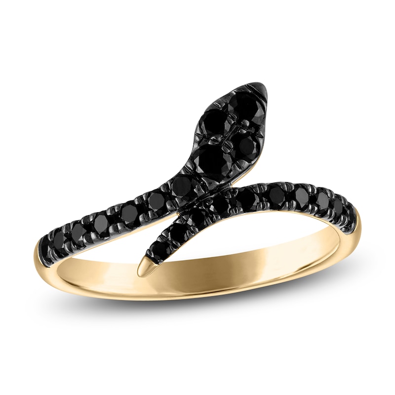 Black Diamond Snake Ring 1/2 ct tw 14K Yellow Gold