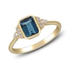 Thumbnail Image 1 of Rectangle-Cut Natural London Blue Topaz & Diamond Ring 1/15 ct tw 14K Yellow Gold