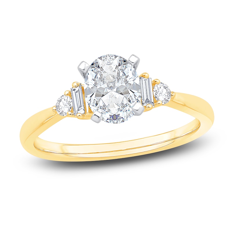 Diamond Engagement Ring 1-1/8 ct tw Oval/Baguette/ Round 14K Yellow Gold