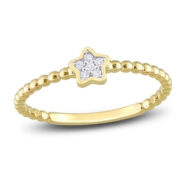 High-Polish Star Ring Diamond Accents 14K Yellow Gold