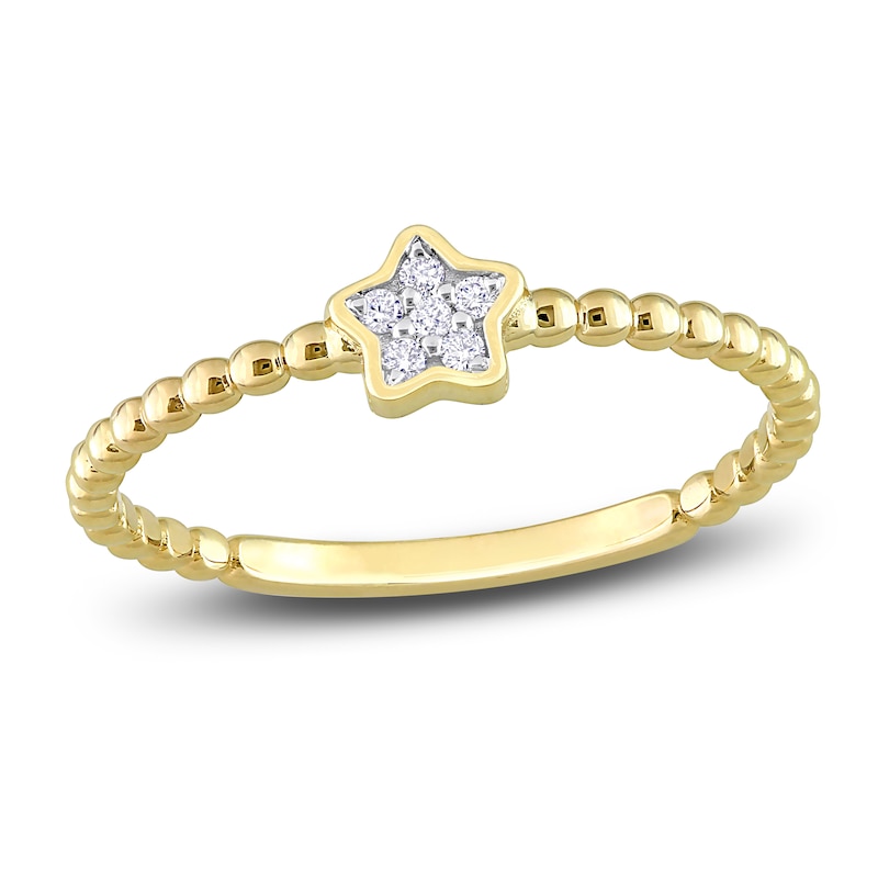 Main Image 1 of High-Polish Star Ring Diamond Accents 14K Yellow Gold