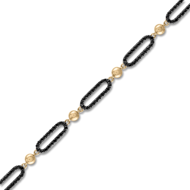 Main Image 2 of Black Diamond Paperclip Bracelet 1-1/5 ct tw 14K Yellow Gold 7&quot;