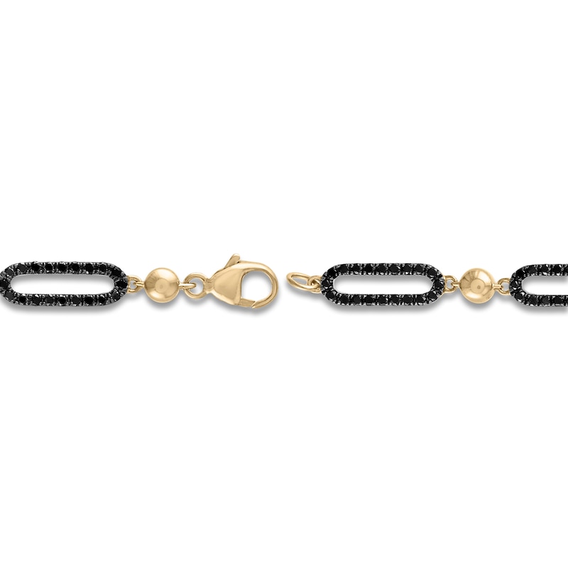 Main Image 3 of Black Diamond Paperclip Bracelet 1-1/5 ct tw 14K Yellow Gold 7&quot;