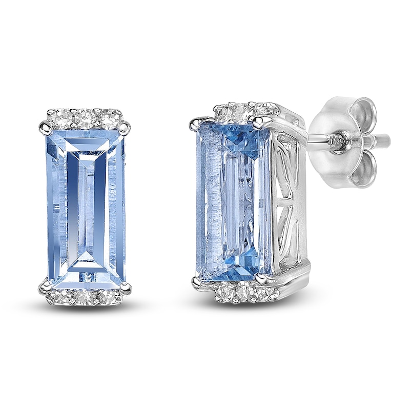 Main Image 2 of Baguette-Cut Natural Aquamarine & Diamond Earrings 1/20 ct tw 14K White Gold