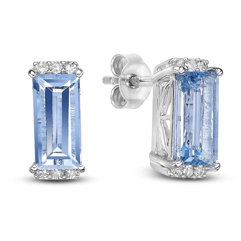 Main Image 3 of Baguette-Cut Natural Aquamarine & Diamond Earrings 1/20 ct tw 14K White Gold