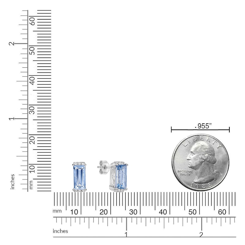 Main Image 4 of Baguette-Cut Natural Aquamarine & Diamond Earrings 1/20 ct tw 14K White Gold