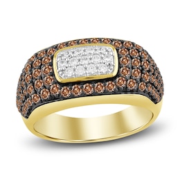 Men's Brown & White Multi-Diamond Fashion Ring 1-1/2 ct tw 10K Yellow Gold