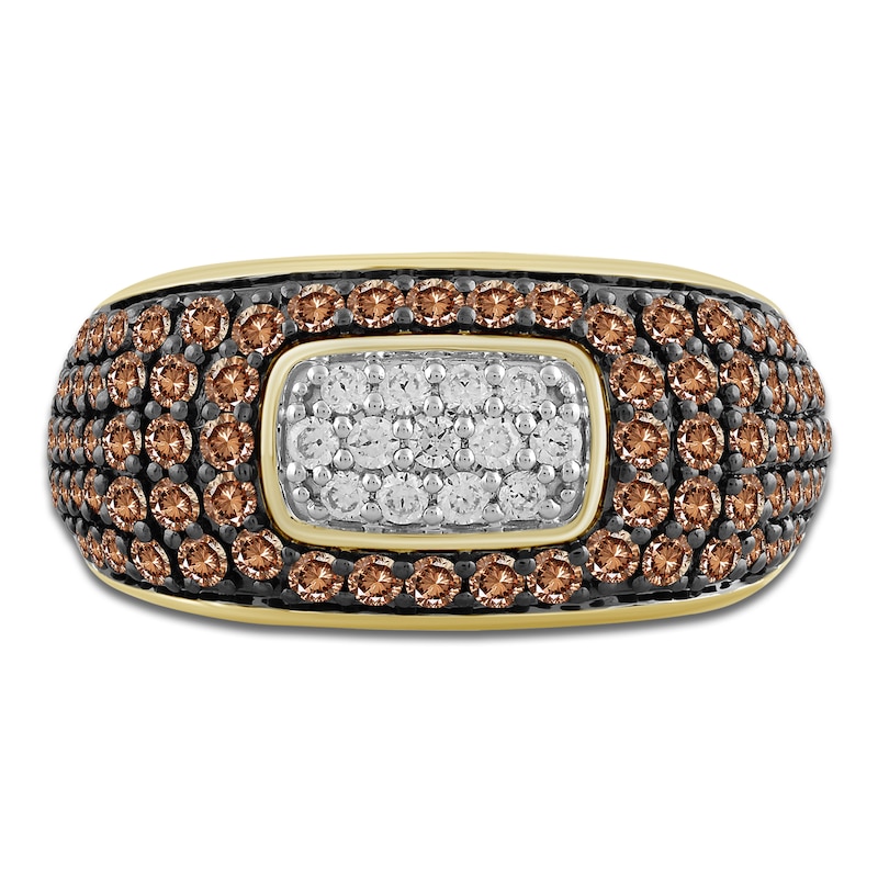 Men's Brown & White Multi-Diamond Fashion Ring 1-1/2 ct tw 10K Yellow Gold