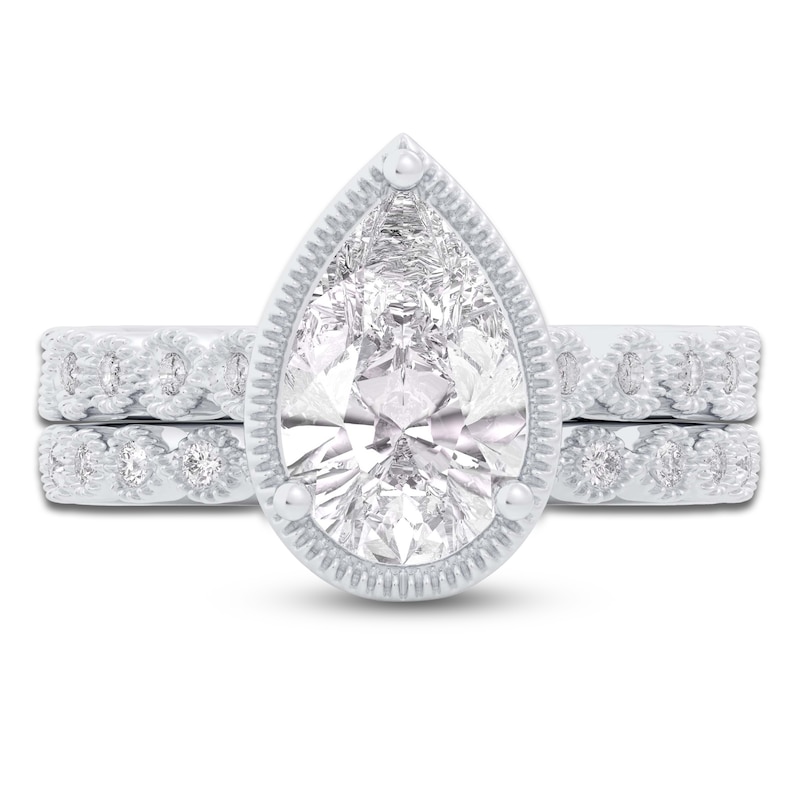 Main Image 3 of Pear & Round-Cut Lab-Created Diamond Wedding Ring 2-1/3 ct tw 14K White Gold