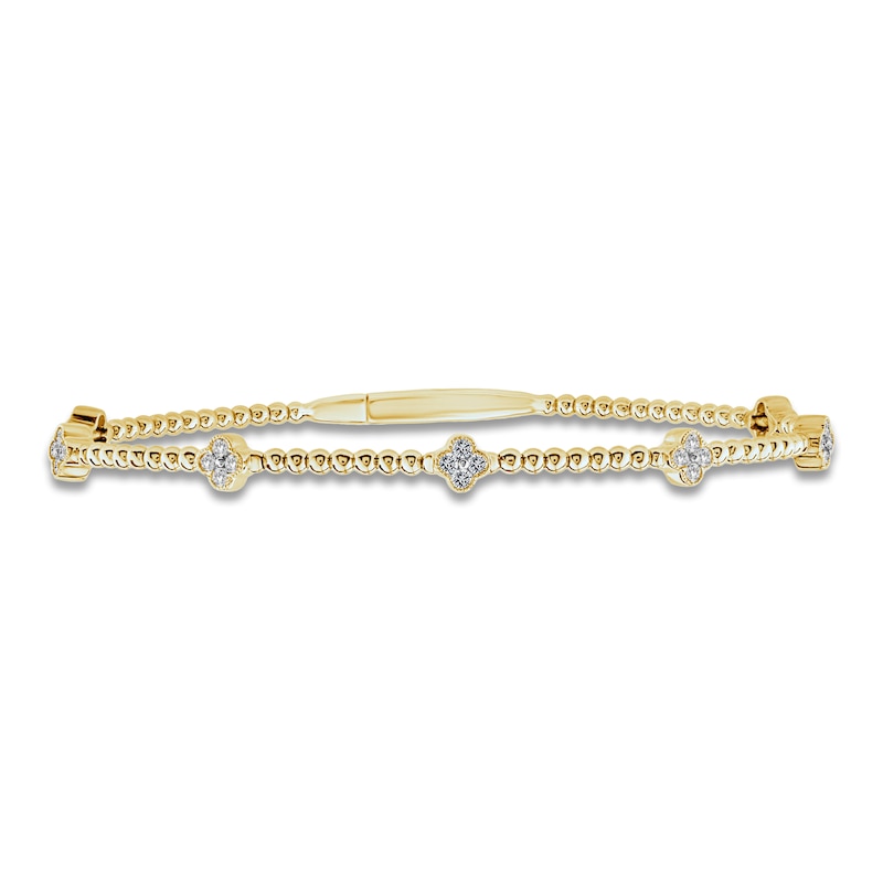 Main Image 1 of Diamond Clover Station Flex Bangle Bracelet 3/8 ct tw 10K Yellow Gold