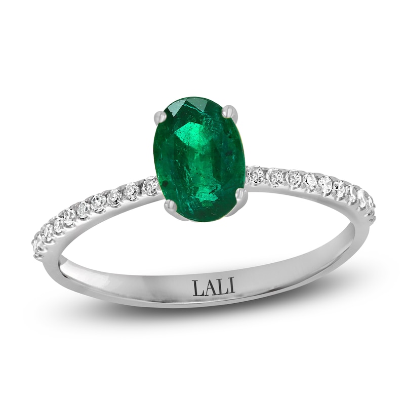 Main Image 1 of LALI Jewels Oval-Cut Natural Emerald & Diamond Engagement Ring 1/10 ct tw 14K White Gold