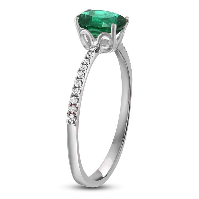 Main Image 2 of LALI Jewels Oval-Cut Natural Emerald & Diamond Engagement Ring 1/10 ct tw 14K White Gold